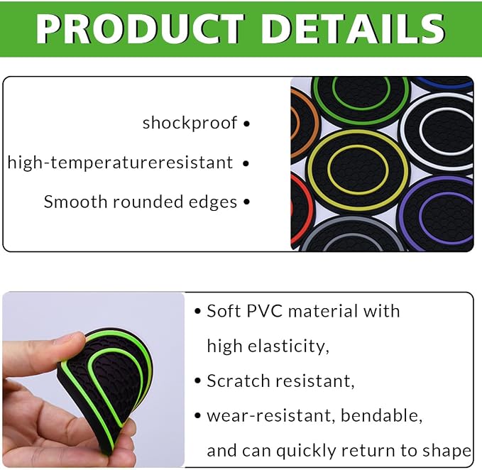 2 Pack Car Coasters for Cup Holder, 2.75 Inch Universal Auto Waterproof Coasters Silicon Insulation Cup Mats,No-Slip Anti Dust Insert Coaster for Woman Man, Suit for Vehicle Interior (2, Green)