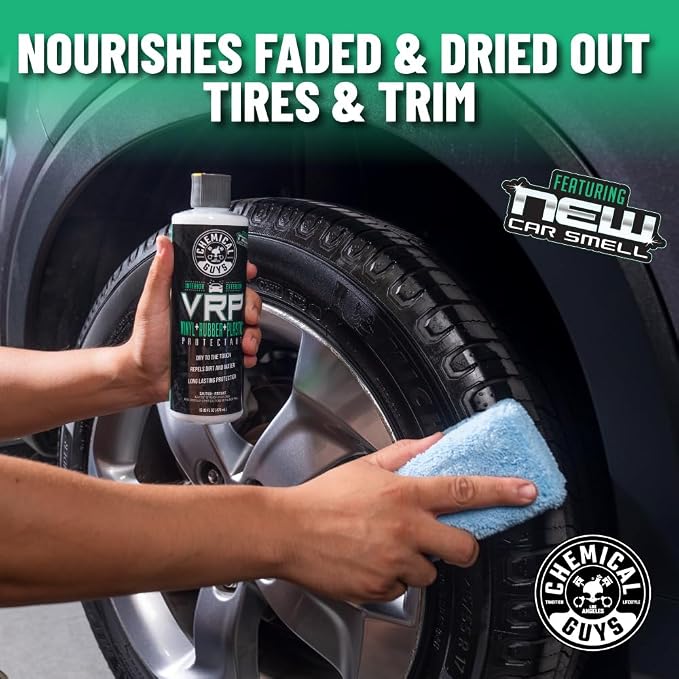 Chemical Guys, VRP Vinyl, Rubber & Plastic Dressing, New Car Scent, 32 oz | With new car smell scent for tires, trim, and dashboards, water-based cream restores deep black without greasy sling