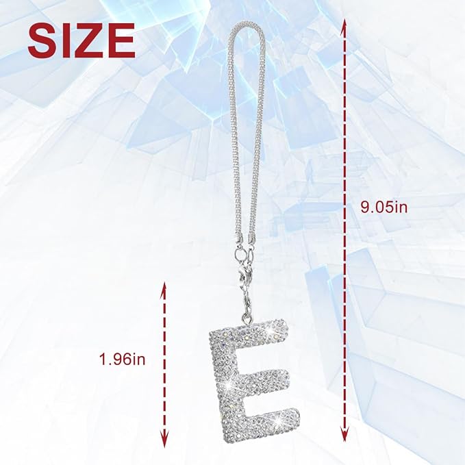 Bling Car Rear View Mirror Letter Charm, Crystal Rhinestone Rear View Mirror Hanging Ornament, Automotive Interior Rearview Mirrors Decoration Accessories, Universal for Vehicles(E)