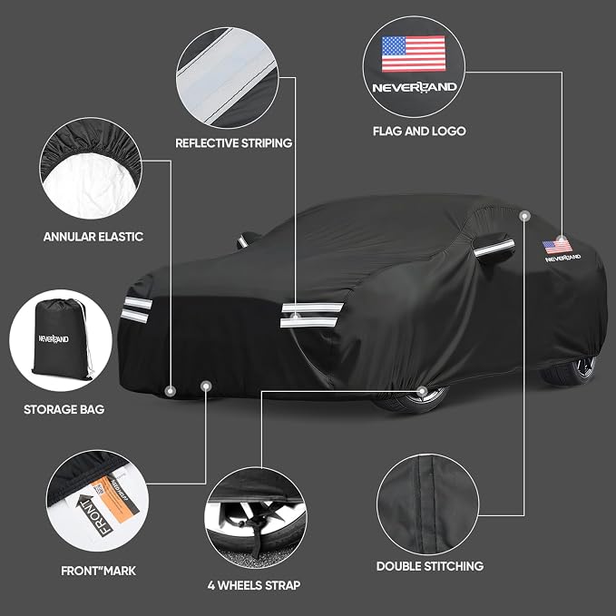 Car Cover Compatible with Ford Mustang, Full Car Covers Waterproof All Weather Dustproof, Snowproof, UV Protection Exterior Car Covers for Automobiles Universal Fit Ford Mustang
