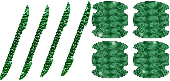 8Pcs Bling Rhinestone Car Door Handle Stickers Protector, Trim Auto Door Entry Guard Bling Stickers Car Accessories for Women and Men, Universal Car Accessories for All Cars (Green)