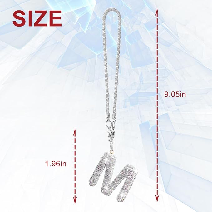 Bling Car Rear View Mirror Letter Charm, Crystal Rhinestone Rear View Mirror Hanging Ornament, Automotive Interior Rearview Mirrors Decoration Accessories, Universal for Vehicles(M)