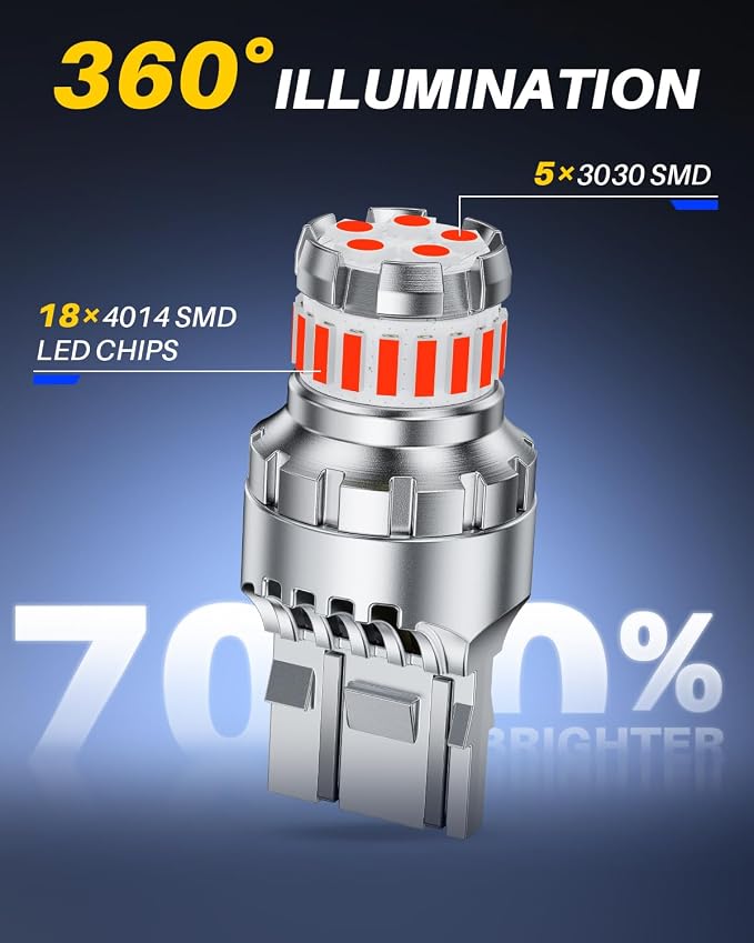 AUTOONE 7443 LED Brake Light Bulb, 7440 LED Bulb Red, 700% Super Bright T20 7441 7444 992 W21W LED Bulb with 3030 Chipsets for Tail Stop Parking Blinker Running Lights, Pack of 2