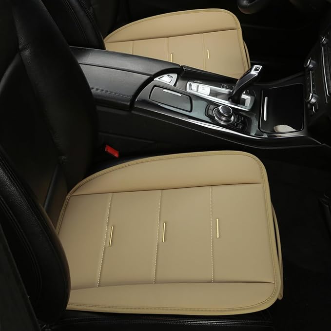 West Llama Bottom Seat Covers, Include 1 Pair Front Seat Protector and 1 Rear Seat Cover, Universal PU Leather Seat Covers for 90% Cars (Beige)