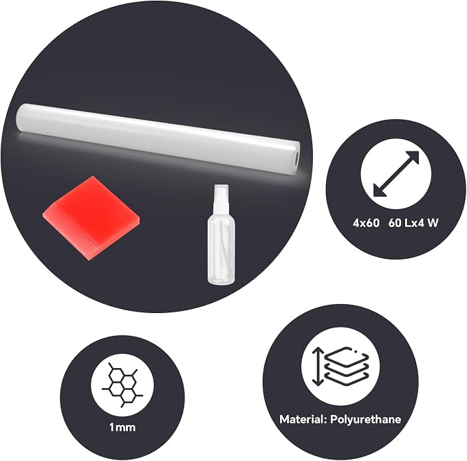 Clear Paint Protection Film Roll (4 x 60 Inch), 8Mil Gloss TPU Self-Healing Anti-Yellow Wrap, Scratch & Chip Protection for Car, Truck, Motorcycle, Bike Frame Protection Tape