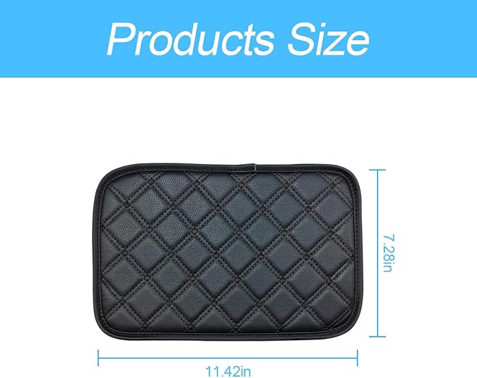 8sanlione Car Leather Center Console Cushion Pad, 11.4"x7.4" Waterproof Armrest Seat Box Cover Fit for Cars, Vehicles, SUVs, Comfort, Car Interior Protection Accessories (Black-2)