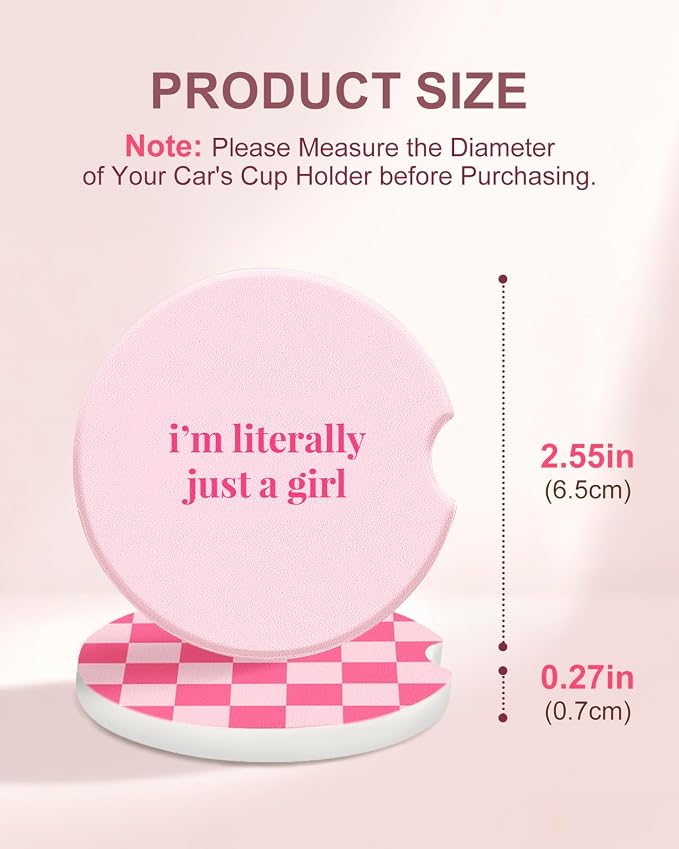Swooflia Car Coasters for Women - Checkered Ceramic Car Cupholder Coaster Cool Absorbent Mat Coaster with Cork Base 2 Pack Automotive Cup Holder Accessories New Driver Gifts for Decor