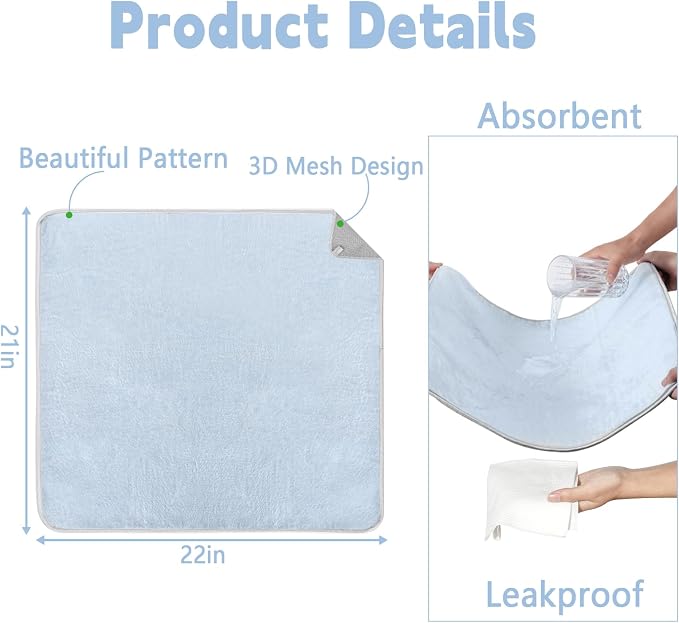 Reusable Waterproof Incontinence Bed & Chair Pads, 22” x 21” Extra Heavy Absorbency Underpads, Soft Flannel Surface, Machine Washable for Dogs, Adults & Babies (Solid Blue, 22“ ×21”)