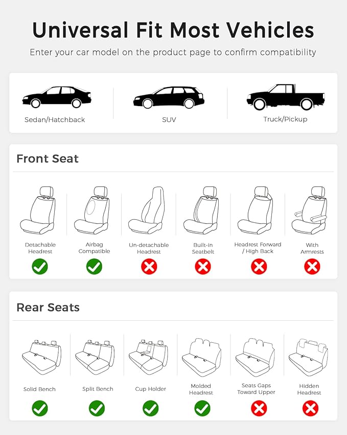 Huidasource Gray Seat Covers Full Set, Seat Covers 5 Seats Waterproof Nappa Leather, Universal Fit for Most Cars,Van,Truck, SUV, Honda Civic Nissan Compass Sentra Focus Explorer(Full Set/Gray)