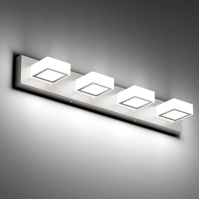 Ralbay Brushed Nickel Bathroom Vanity Lights 30inch Metal Acrylic LED Modern Bathroom Wall Lighting Fixtures Over Mirror Brushed Nickel (White Light 6000K, Non-dimmable)