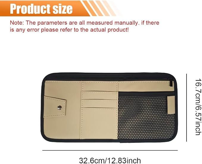 Car Sun Visor Organizer, PU Leather Automotive Visor Storage Pouch Holder with Multi-Pocket, Vehicle Interior Organizer Accessories for Sunglasses, Pen, Key, Phone, Cards, License(Beige)