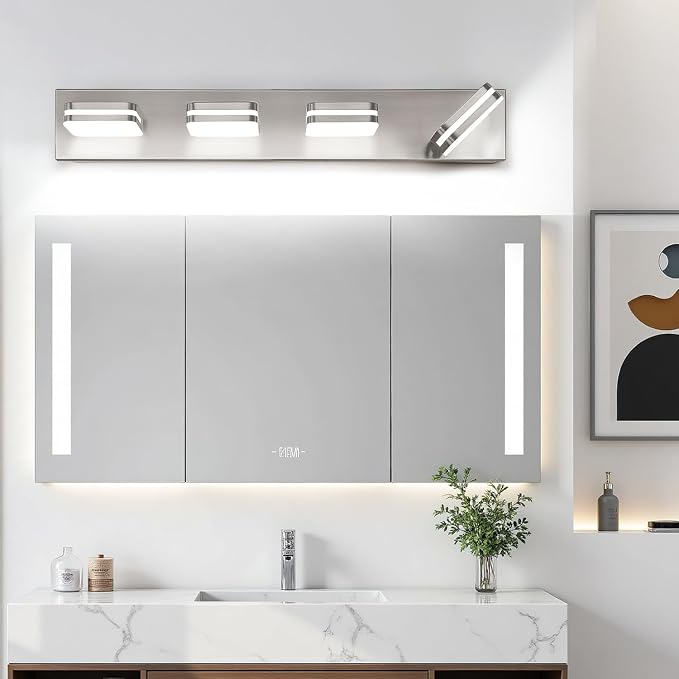Torondo 360° Rotate LED Bathroom Vanity Light Fixtures, Acrylic Vanity Lights for Bathroom, Modern Wall Lighting Fixtures Over Mirror Living, Brushed Nickel, Natural White, 4-Light, 27-Inch