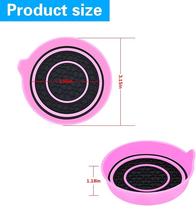 Mandark Car Cup Holder Coaster, 2.75 Inch Non-Slip Vehicle Cup Holder Insert Mats, Dustproof Automotive Interior Console Cup Insulated Pads Accessories, Universal for SUV, Sedan, Truck (Pink)