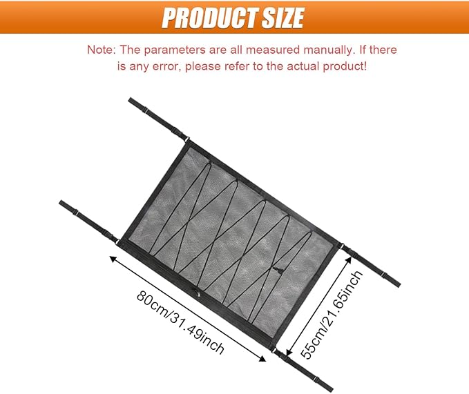 31.5"×21.7" Car Ceiling Cargo Net - Adjustable Buckle Car Roof Mesh Storage Organizer- Double Layer Roof Cargo Pocket Auto Roof Cargo Storage Net for Car SUV Camping Road Trip Essentials (31.5"×21.7")