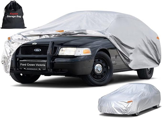 Kayme 6 Layers Sedan Car Cover Custom Fit for Ford Crown Victoria (1992-2012), Waterproof All Weather for Automobiles,Rain Sun UV Protection.Silver