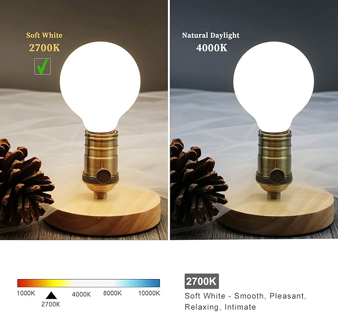 G25 LED Globe Light Bulbs, Dimmable 5W (40W Equivalent) LED Round Bathroom Bulbs, Warm White 2700K, 500LM, E26 Base, CRI90+ Decorative Glass Bulbs for Vanity Makeup Mirror Bedroom, 6 Pack