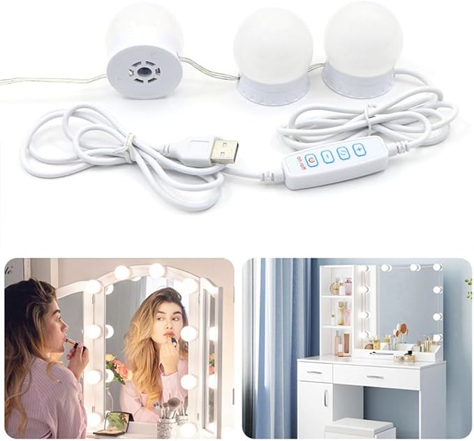LED Vanity Lights for Mirror, Hollywood Style Vanity Lights with 10 Dimmable Bulbs, Adjustable Color & Brightness, USB Cable, Mirror Lights Stick on for Makeup Table Dressing Room (8 Lights)