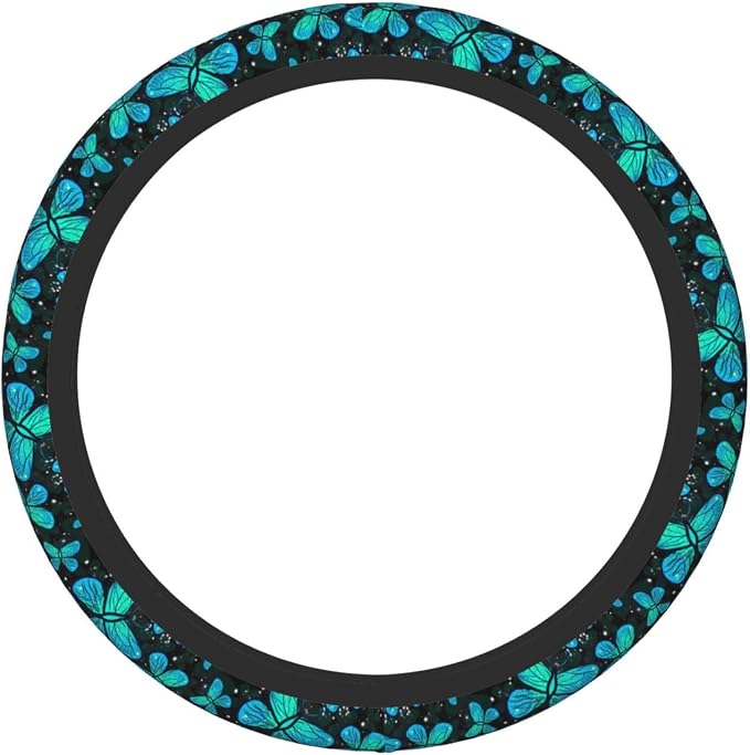 Butterfly Turquoise Green Steering Wheel Cover For Women Men Girls Car Accessories Decor Anti-Slip Neoprene Auto Steering Wheel Covers Protector Universal 15 Inch