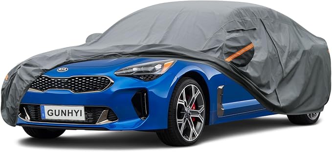 GUNHYI Premium Car Cover Custom Fit Kia Stinger, 16 Layers Heavy Duty Car Cover Waterproof All Weather with Zipper Door for Sun Rain Snow Dust Uv Protection