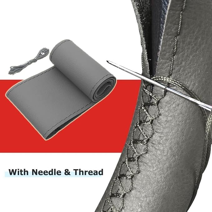 AUTOXBERT 38cm/15 Inch Hand Sewing Steering Wheel Cover Breathable Anti-Slip Leather Steering Wheel Cover for Nissan Qashqai Toyota Camry RAV4 VW Golf | Breathable, Anti-Slip Steering Wheel Cover for Nissan Qashqai Toyota Camry RAV4 VW Golf