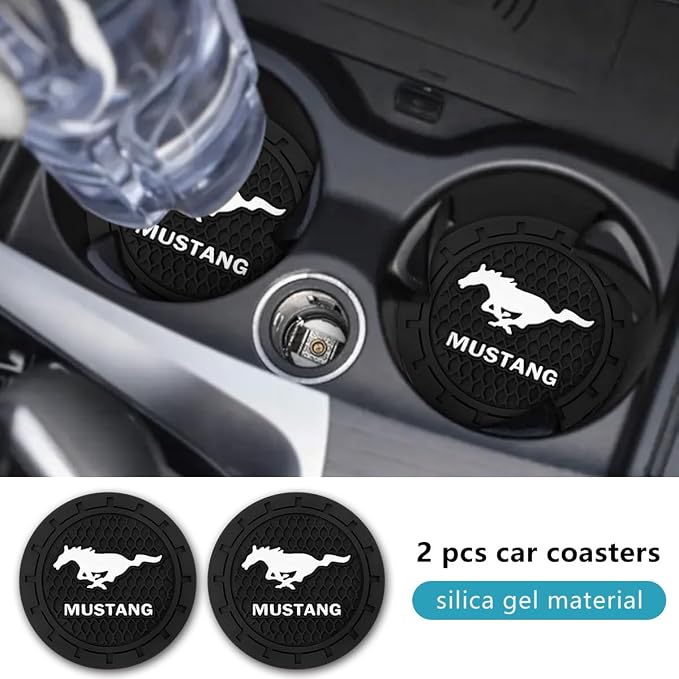 Car Cup Holder Coaster for Ford Mustang Cupholder Coaster Interior Accessories 2.75in 2Pieces Black
