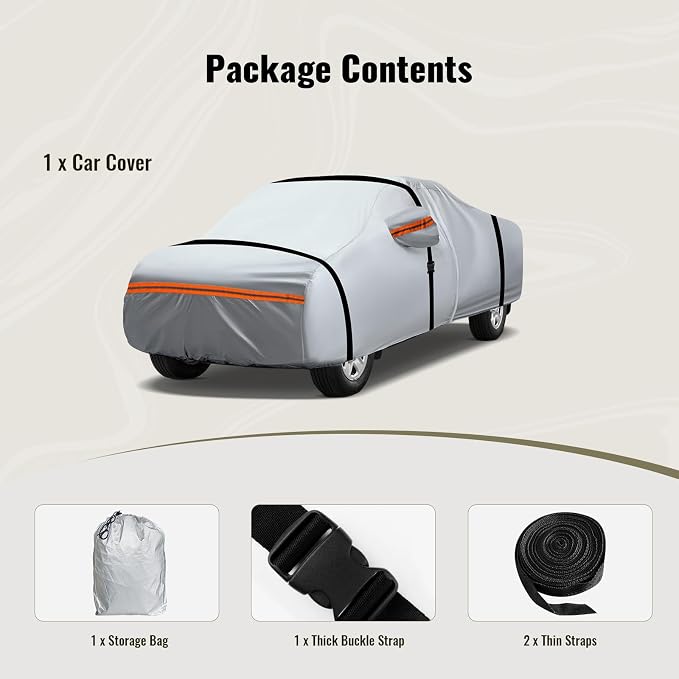 TUCAREST 6 Layers Full Car Cover for Pickup/Truck - Waterproof, Insulated, Anti-UV, Snow-Proof, Anti-Wind, All-Weather, Thickened Protection, up to 206 in