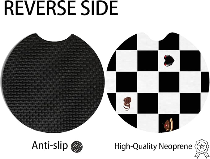 2pcs Black and White Checkerboard Car Coasters,Absorbent Universal neoprener Cup Holder Coasters with a Finger Notch,Car Accessories for Women&Man Interior，2.75"