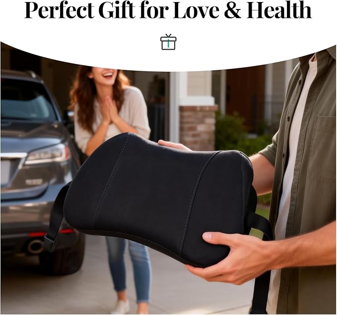 Lumbar Support Pillow for Office Chair and Car, Memory Foam Back Cushion Provides Lumbar Support to Relieve Back Pain, Ideal for Driving and Office Use (Black)