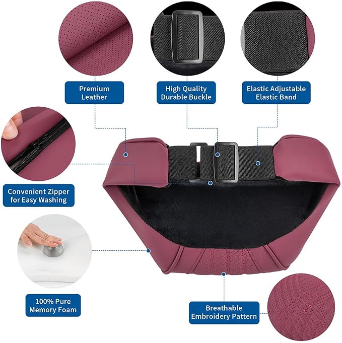 Car Headrest Memory Foam Neck Pillow for Driving with Leather Cover Soft Comfortable Seat Head Pillow Cushion for Most Cars SUV Sedan Home Office Red (1PC)