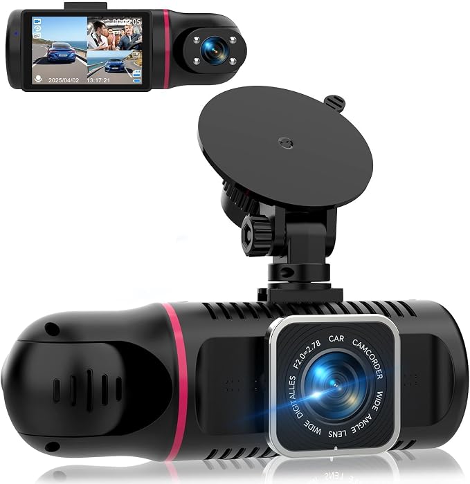Dash Cam Front and Rear Inside 3 Channel, 1080P Dashcam with 64GB Card | Dash Camera for Cars with 24H Parking Monitor, Super Night Vision, Loop Recording, G-Sensor, WDR, 2.3" Screen for Taxi