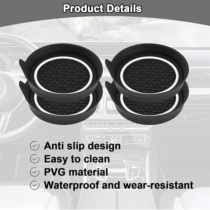 HZEL Car Cup Holder Coasters, 4PCS Non Slip Waterproof Vehicle Water Bottle Pads, Recessed Automotive Interior Drink Mat Decoration Accessories, Universal for SUV Sedan Truck (White/Black)