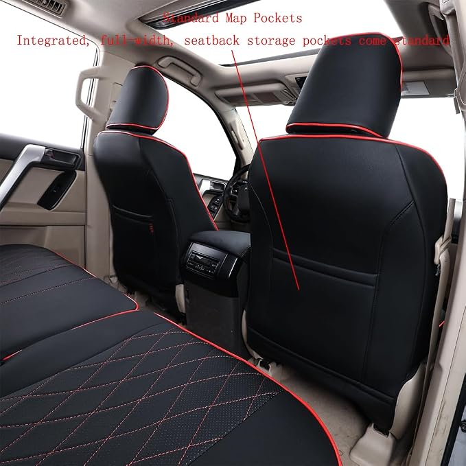 EKR Car Seat Covers Custom Fit for Toyota 4Runner(5 Seats) Full Set | for Toyota 4 Runner 2025-2026 Seat Covers for SUV,Airbag Compatible,Pet-resistant,Faux Leather(Black with Red Piping)
