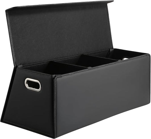 Fyzeoty Car Trunk Organizer for SUV and Sedan, Trapezoidal-Black, 29.5 in | Tailored for Rear Seats, Extra Large, Leather Storage Box, Magnetic Lid, Collapsible & Adjustable, Water‑Resist & Dust‑Proof