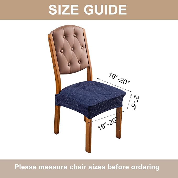 Genina Waterproof Seat Covers for Dining Room Chairs Covers Dining Chair Slipcovers Protector, No Rear Covers (Navy Blue, 6 Pcs)
