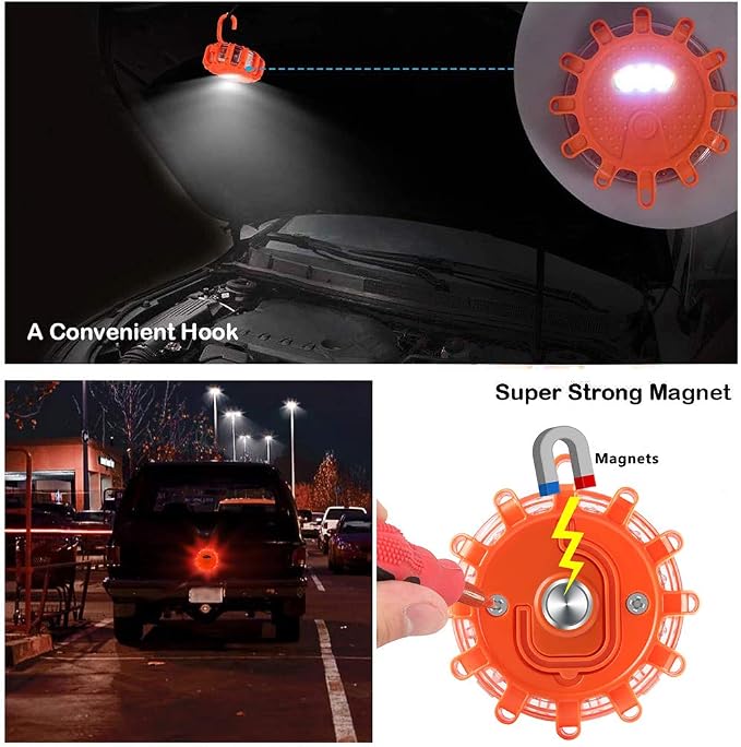 4Pack LED Road Safety Flare Roadside Warning Flashing Lights Emergency Disc Beacon for Car Marine Boat
