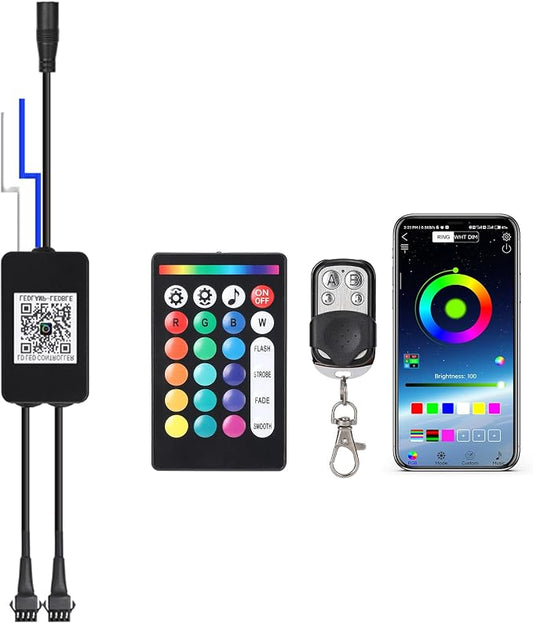 Replacement LED Controller for RGB LED Rock Lights with Brake Smart Energy-Saving Functions, 12V 4Pin Control Box with 5A Fuse for Underglow Lights Kit