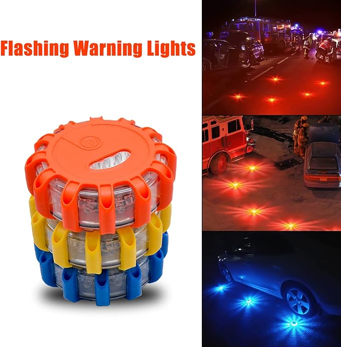 MACHSWON 3Pc LED Road Flares Flashing Warning Light Roadside Flare Emergency Roadside Road Flares Flashing Warning Light Roadside Car Boat Truck bright NEW