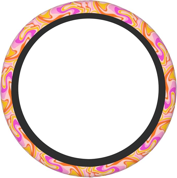 Groovy 70s 80s Vintage Aesthetic Steering Wheel Cover For Women Men Girls Car Accessories Decor Anti-Slip Neoprene Auto Steering Wheel Covers Protector Universal 15 Inch