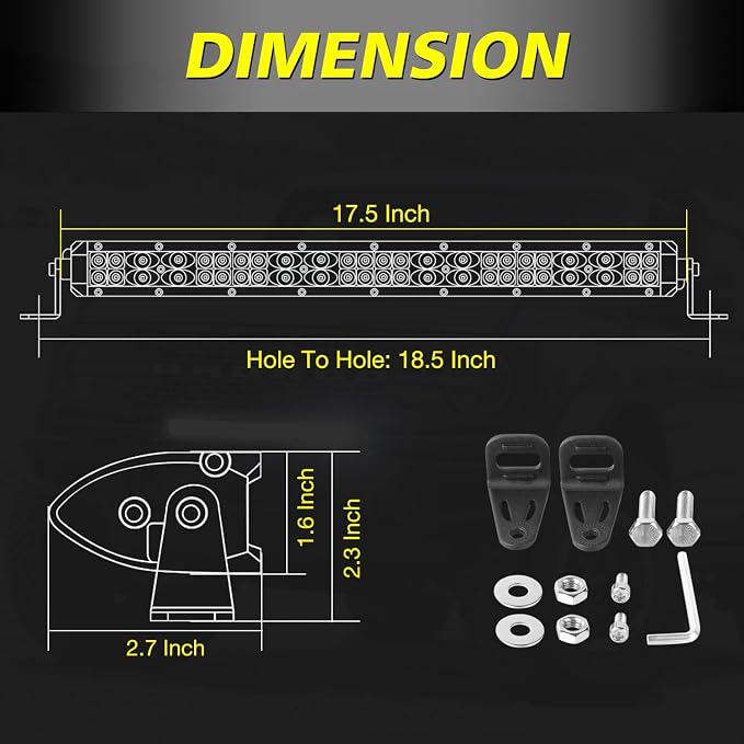 18 Inch Slim LED Light Bar 144W Spot Flood Combo Off Road Lights | Super Slim Dual Row LED Light Bar Waterproof Work Bumper Grille Light Bar for Trucks Pickup UTV ATV Pickup Marine