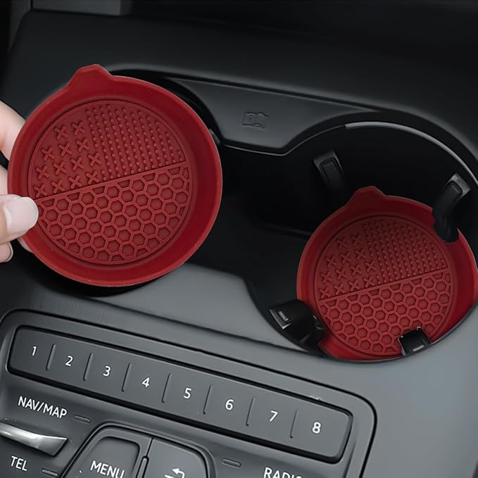 Mandark 4PCS Car Cup Holder Coaster, Silicone Anti-Slip Vehicle Insert Water Bottle Mat, Automotive Interior Insulation Drink Cup Pad Decor Accessories, Universal for SUV, Sedan, Truck (Wine Red)