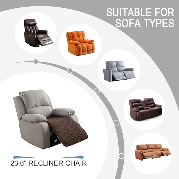 Genina Waterproof Recliner Chair Covers, Recliner Cover for Dog Pets Friendly, Washable Antislip Reclining Chair Cover Furniture Protector, Sofa Slipcover for Living Room(23.6inch/Chocolate)