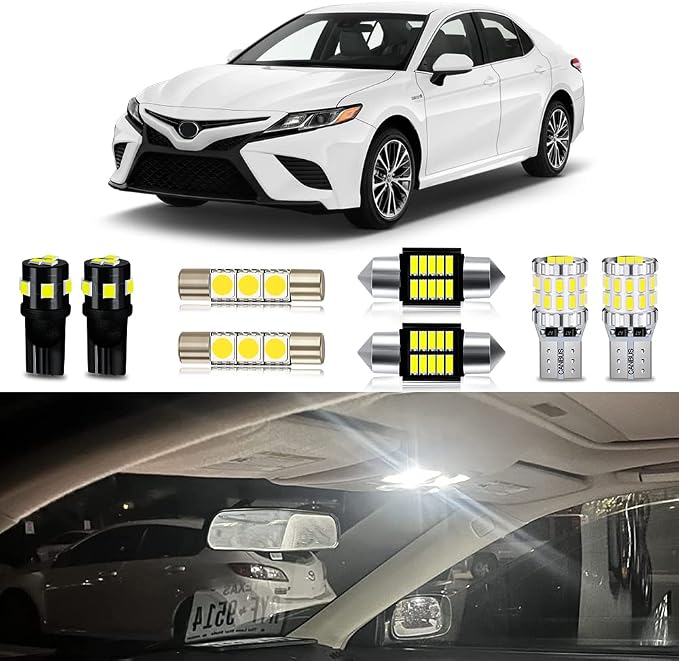 White LED Bulbs Package Kit Compatible with 2012 2013 2014 2015 2016 2017 2018 2019 2020 Toyota Camry Interior Map Dome Light + License Plate Light and Install Tool, 13 Piece
