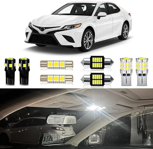 White LED Bulbs Package Kit Compatible with 2012 2013 2014 2015 2016 2017 2018 2019 2020 Toyota Camry Interior Map Dome Light + License Plate Light and Install Tool, 13 Piece