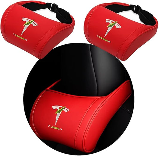 Car Headrest Neck Pillow Support Ergonomic, with Valve Stem Covers Accessory for Driving Seat Fatigue Relief Compatible with Model S X 3 Y & Cybertruck - 2 Pieces