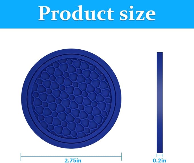 Mandark 4PCS Car Cup Holder Coasters, 2.75 Inch Non-Slip Insert Water Bottle Holder Pads, Dustproof Automotive Interior Accessories Mat, Universal for Vehicles, Trucks, RVs and More (Blue)
