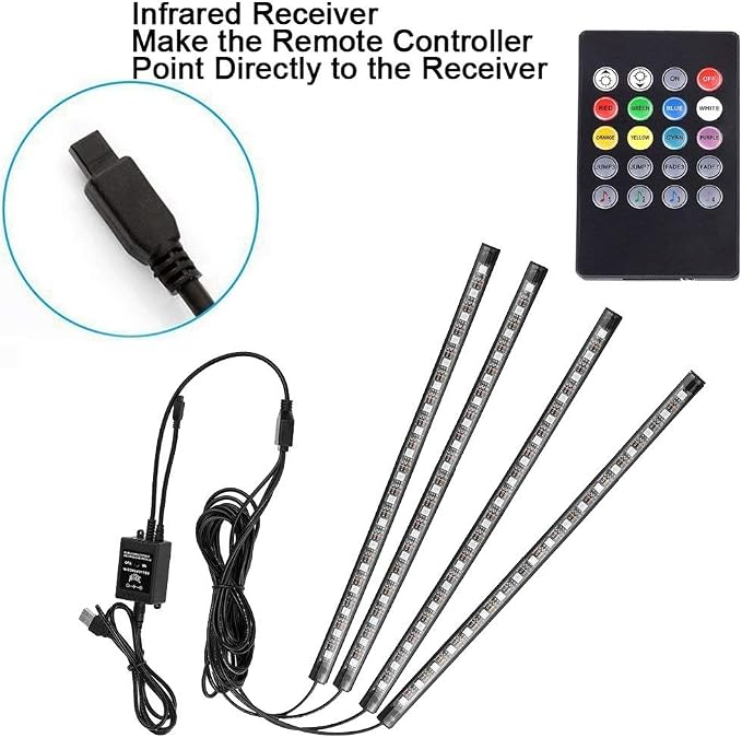 Car LED Strip Light, Uniwit 4 Pcs Multicolor Music Car Interior Atmosphere Lights for Car TV Home with Sound Active Function,Remote Control and Smart USB Port (48 LED-USB Port)
