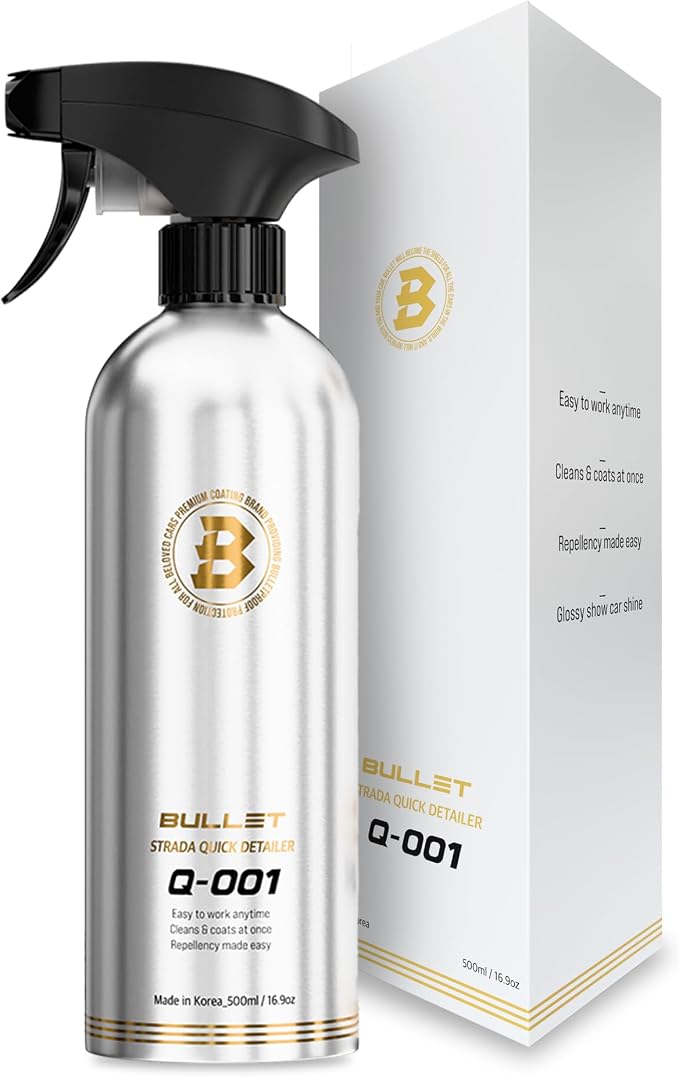 BULLET Q-001 Quick Detailer Spray Wax for Cars, Ceramic Coating with Hydrophobic Shine, Water Beading & Slick Finish, Easy Wipe-Off Detailer for Paint, Glass, Wheels & Trim, 16.9 oz Bottle