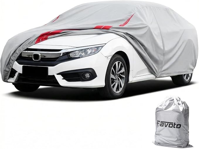Favoto Car Cover Waterproof Custom Fit for Honda Civic (1991-2026) | Windproof Heavy Duty Car Cover for Automobiles Outdoor with Reflective Strips All Weather Rain Dust Snow UV Protection