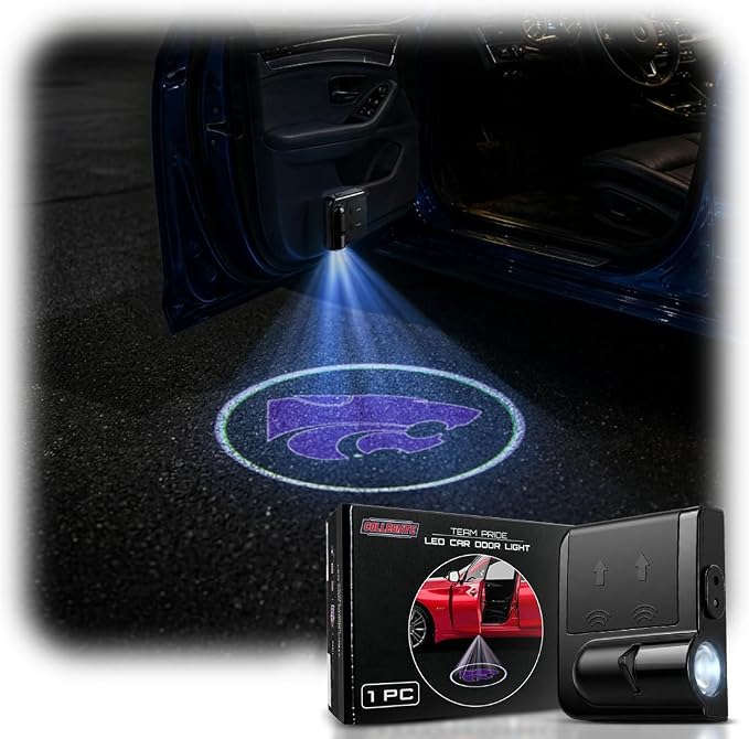 Sporticulture American Football K-State Car Door Lights Logo Shadow Display - Officially Licensed NCAA Car Accessories - Show Your Team Pride - Battery Powered, Universal Fit