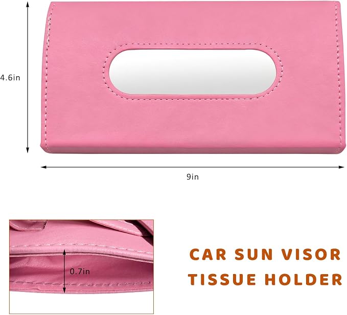 Car Visor Tissue Holder, Premium Leather Sun Visor Napkin Organizer with Tissue Refill, Universal Backseat Napkin Case Sunvisor Mask Holder for Cars SUVs Trucks RVs (Pink)